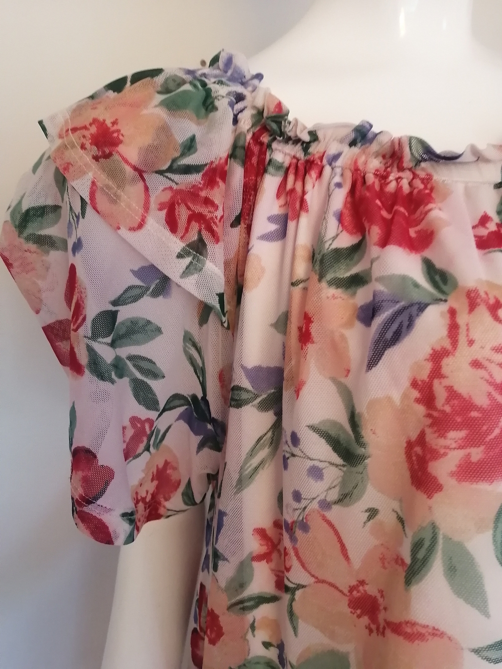 Pink Floral Off-Shoulder Ruffle Blouse - Picture 3 of 8